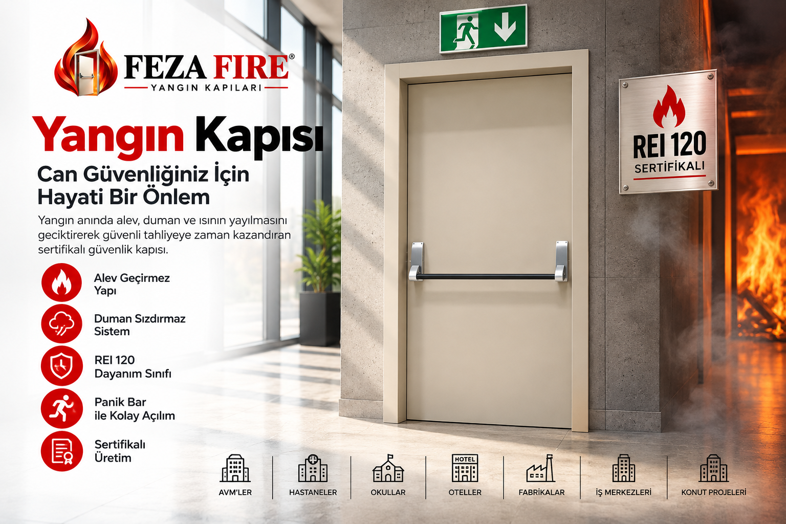 REI 120 Sertifikalı Yangın Kapısı   Feza Fire