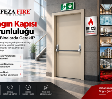 Yangın Kapısı Zorunluluğu: Hangi Binalarda Yangın Kapısı Kullanılması Gereklidir? 1 Yangın Kapısı Zorunluluğu Feza Fire REI 120 Sertifikalı Yangın Kapısı