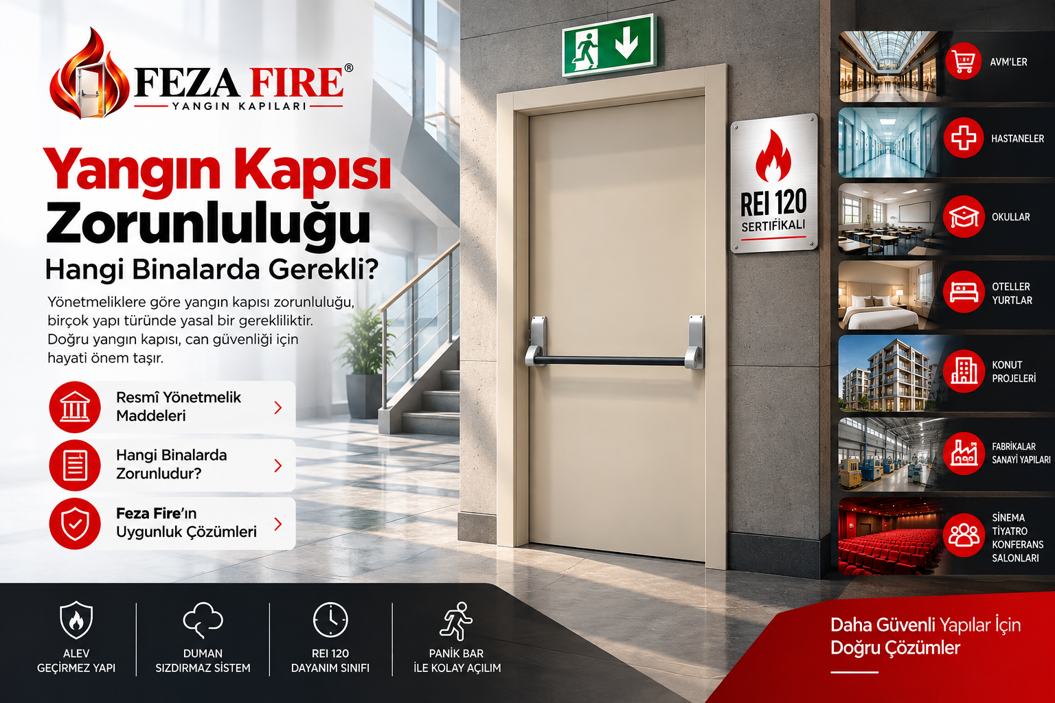 Yangın Kapısı Zorunluluğu   Feza Fire REI 120 Sertifikalı Yangın Kapısı